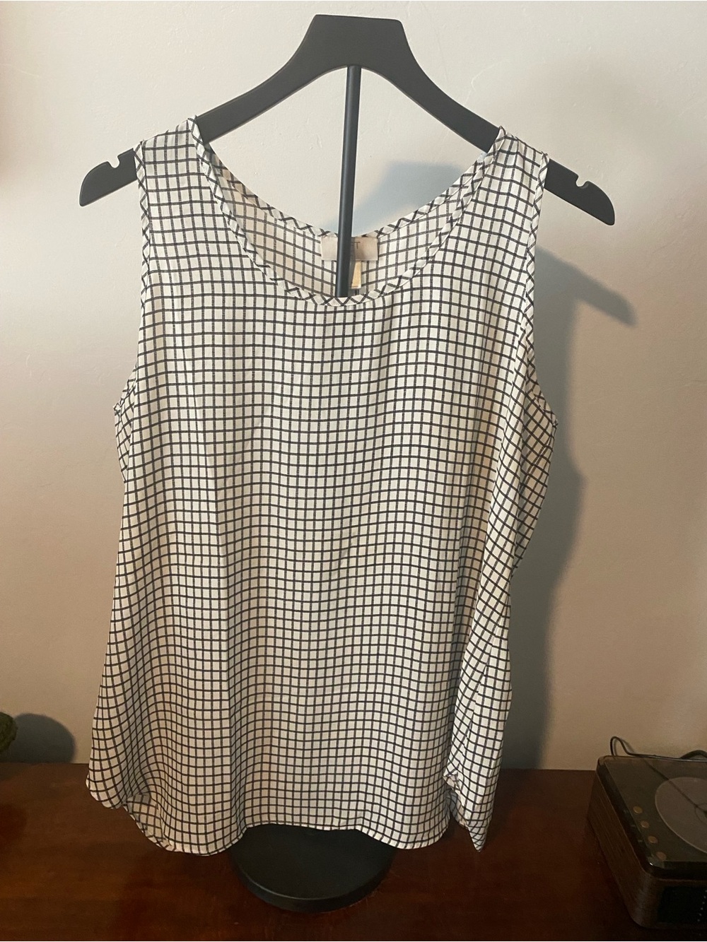 LOFT Black & White Grid Print Sleeveless Camisole
